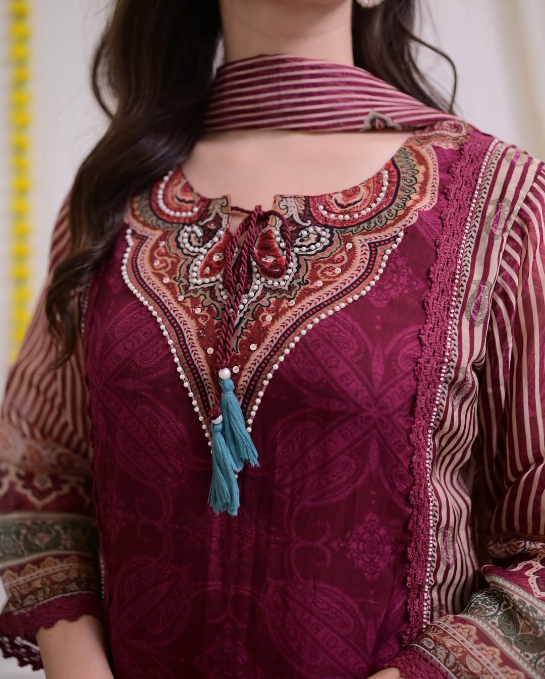 MAROON HANDWORK PAKISTANI ORGANZA SUIT Set
