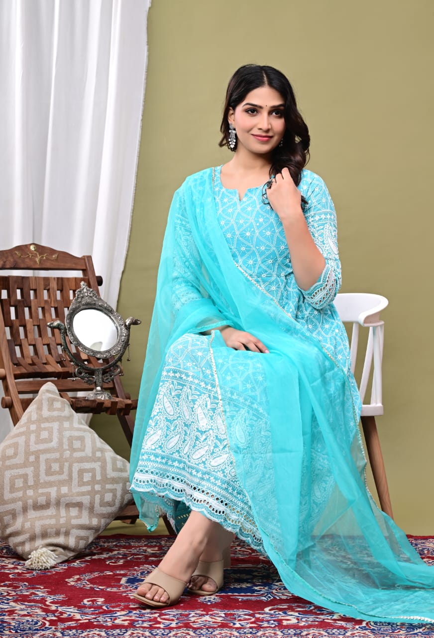 Tradiva Light Blue chikankari anarkali set