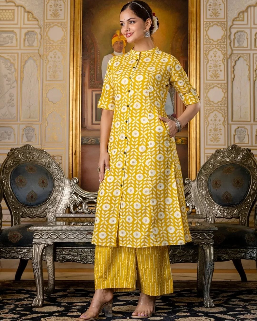 Premium cotton designer Co-ord set in Aline pattern paried with pant