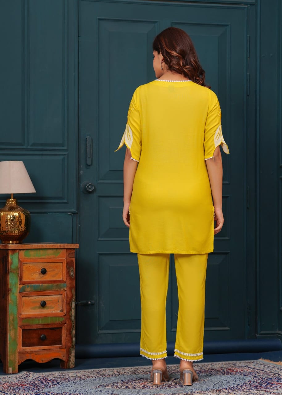 Tradiva yellow embroided co-ord set