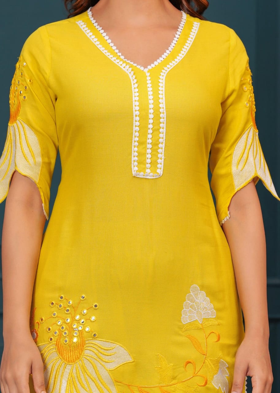 Tradiva yellow embroided co-ord set