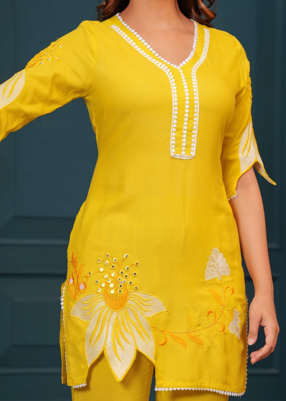 Tradiva yellow embroided co-ord set