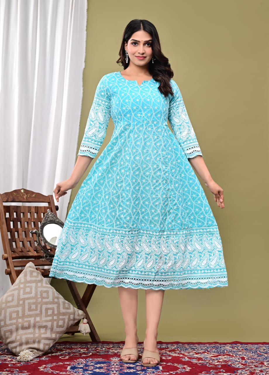 Tradiva Light Blue chikankari anarkali set