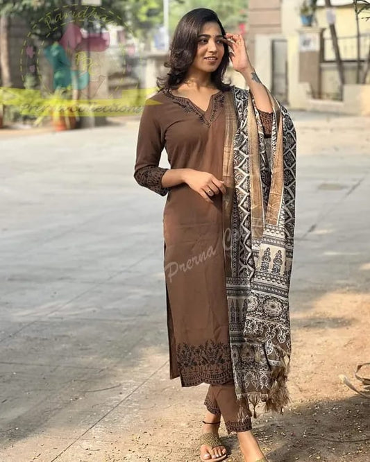 Khadi cotton kurti with intricate embroidery work on neck