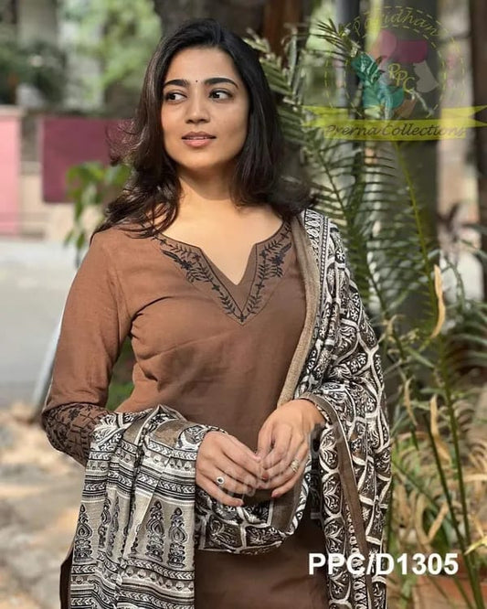 Khadi cotton kurti with intricate embroidery work on neck