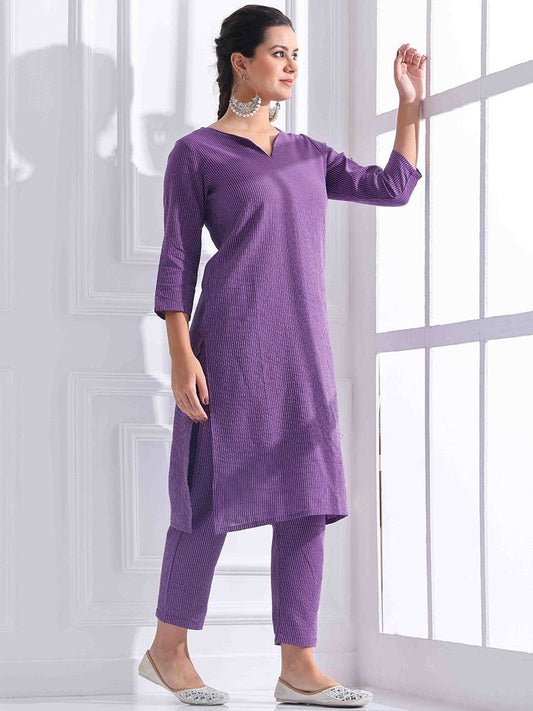 Women Striped Katha Work Pure Cotton Kurta with Pant
