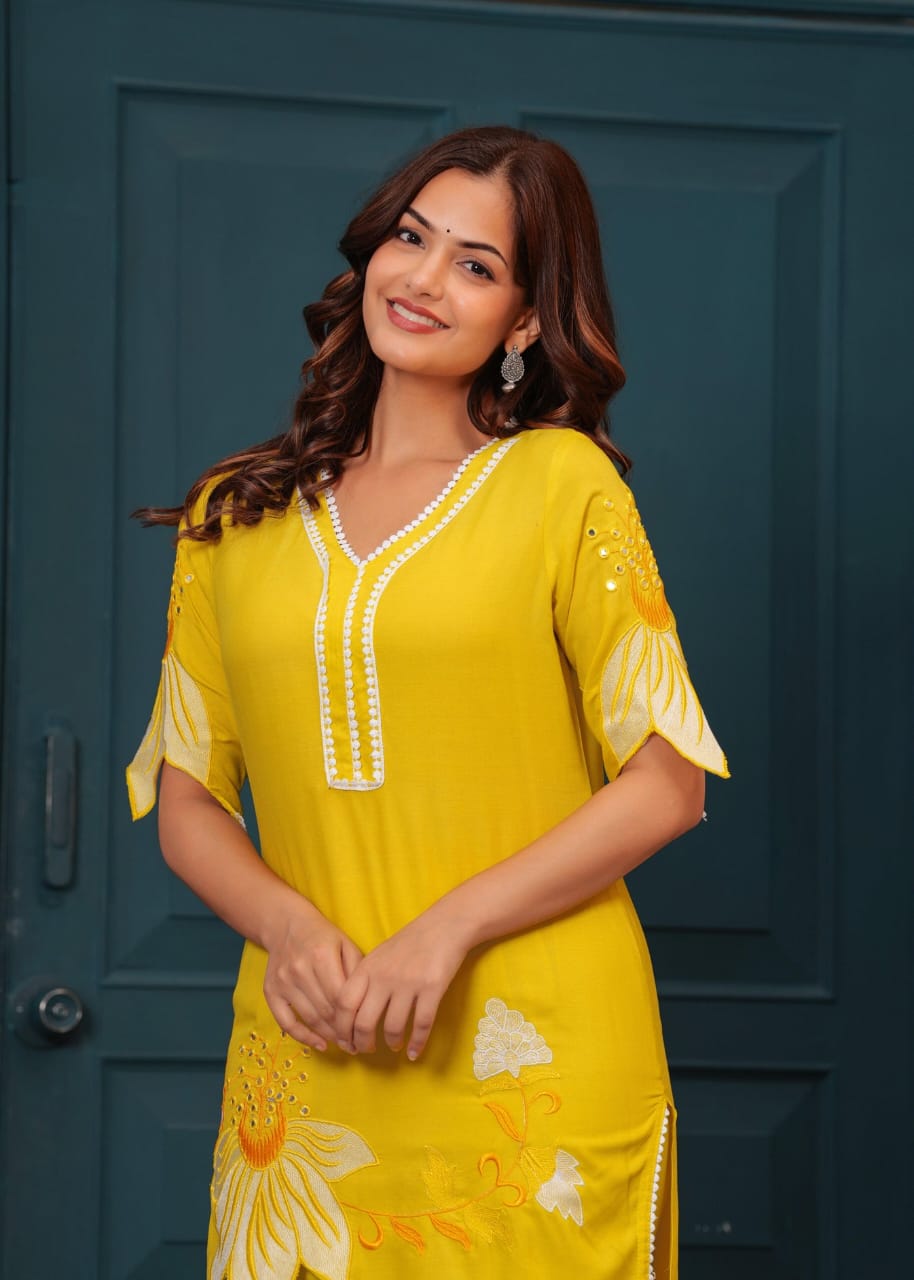 Tradiva yellow embroided co-ord set